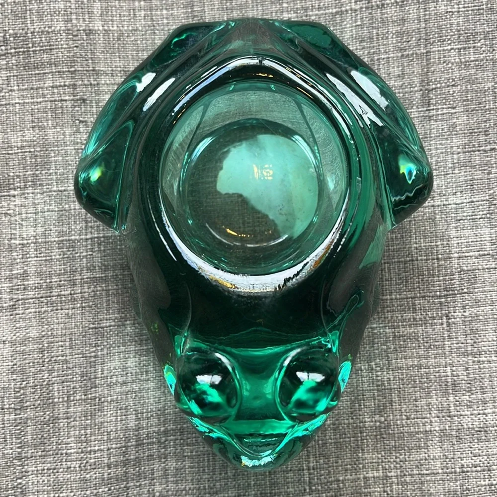 Vintage Green Frog Glass Votive Candle Holder Cute 90's